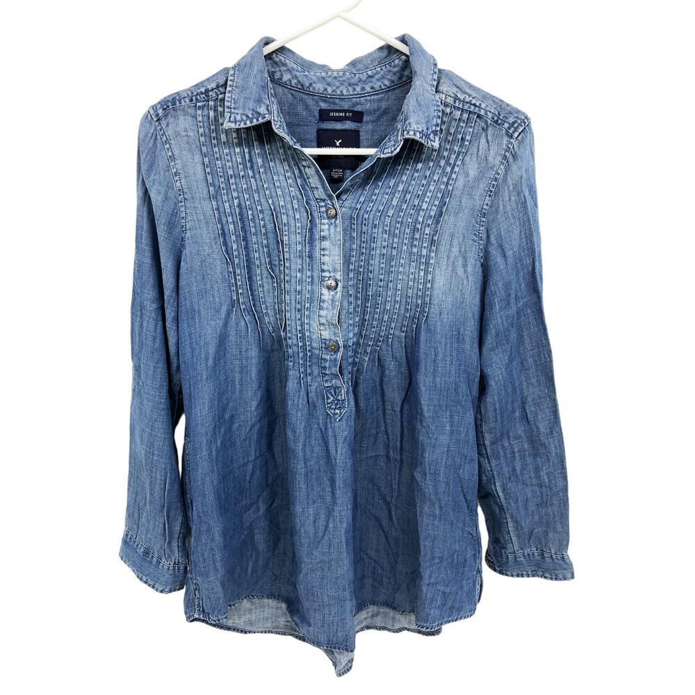 American Eagle Jegging Fit Denim Shirt Collared Long Sleeve Size SP